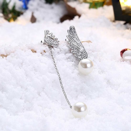 Swarovski - Winged Women Dangling Earrings with White Swarovski Crystal and Pearls