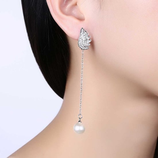 Swarovski - Winged Women Dangling Earrings with White Swarovski Crystal and Pearls