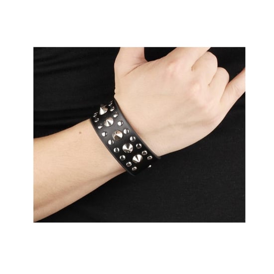 Black Leather and Stainless Steel Punk Man Bracelet