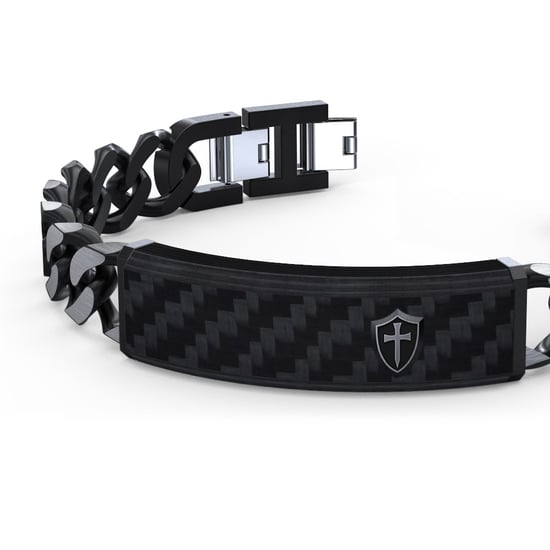 Black Carbon Plate and Links Men Bracelet