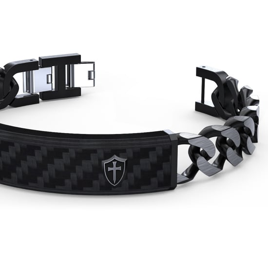 Black Carbon Plate and Links Men Bracelet