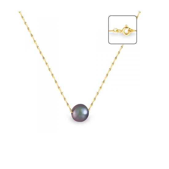 Collier Femme Ras du Cou et Chaine Singapour Or jaune 750/1000 et Perle de Culture d'eau douce Noire - Image 2
