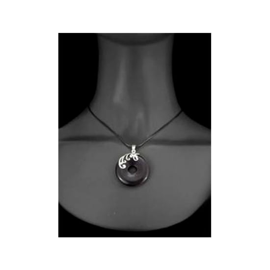 Pendentif Rond Femme en Gemstone Grès Noir et Argent 925 - Image 2