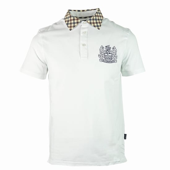 Aquascutum Signature Check Kragen Weißes Poloshirt - Image 1