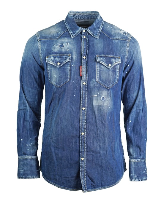 Dsquared2 Distressed Blaues Denim-Hemd - Image 1