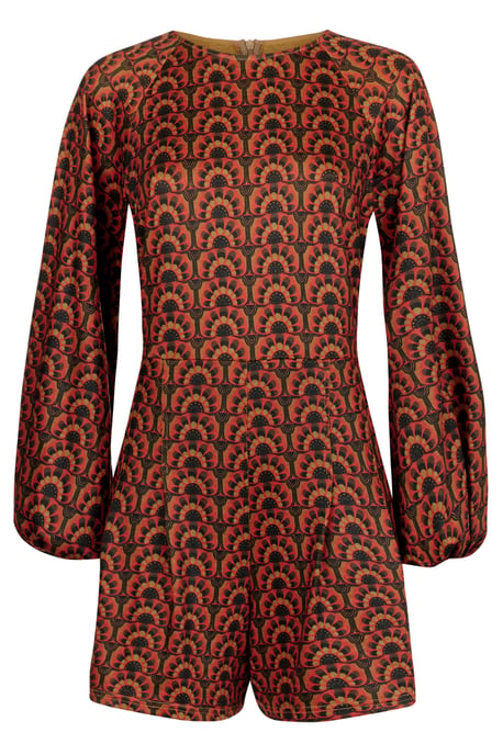 Bambi Tile Print Jersey Playsuit in Orange and Green