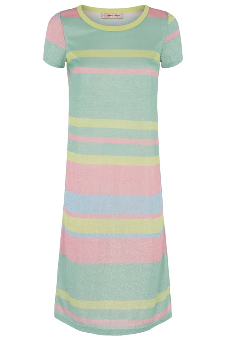 T-shirt Short Sleeved Stripe Midi Dress in Multicoloured