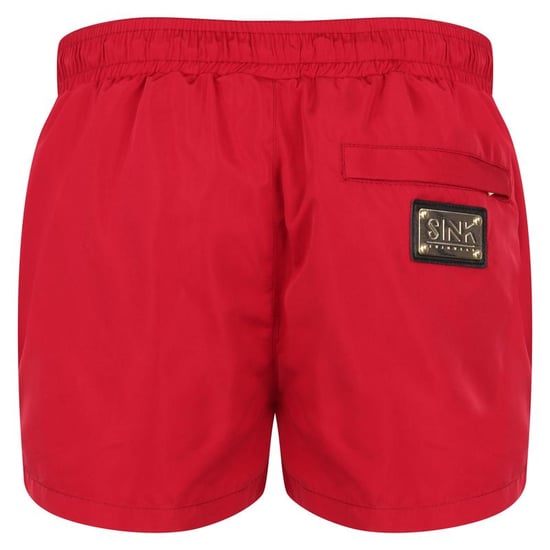 Signature Bermuda Red Swim Shorts with Gold Detailing