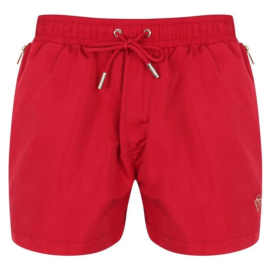 Signature Bermuda Red Swim Shorts with Gold Detailing