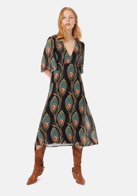 Ophelia Midi V-neck Dress in Black