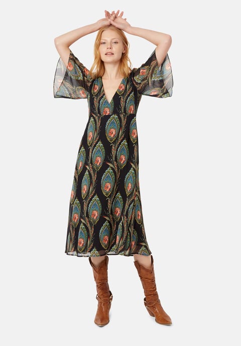 Ophelia Midi V-neck Dress in Black