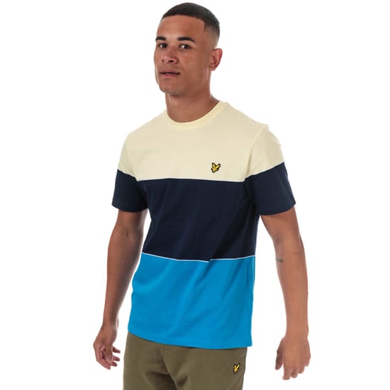 Men's Lyle And Scott Wide Multi Stripe T-Shirt in Blue yellow