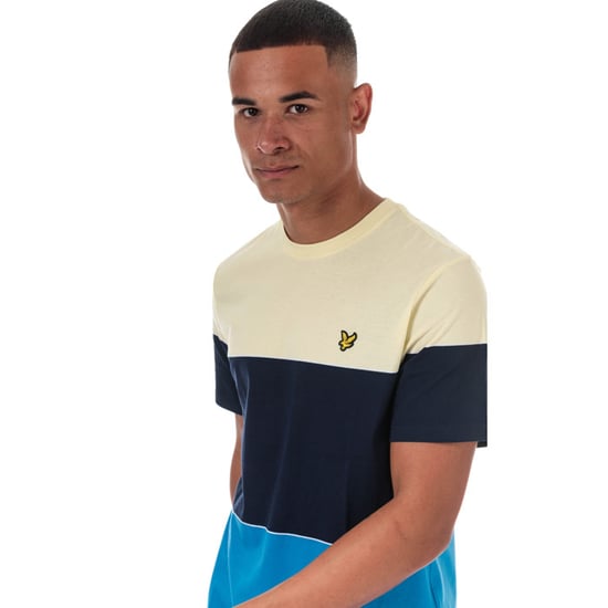 Men's Lyle And Scott Wide Multi Stripe T-Shirt in Blue yellow