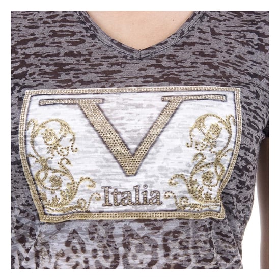 V 1969 Italia Womens T-shirt Short Sleeves V-Neck Black EVELYN