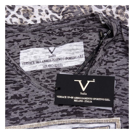 V 1969 Italia Womens T-shirt Short Sleeves V-Neck Black EVELYN