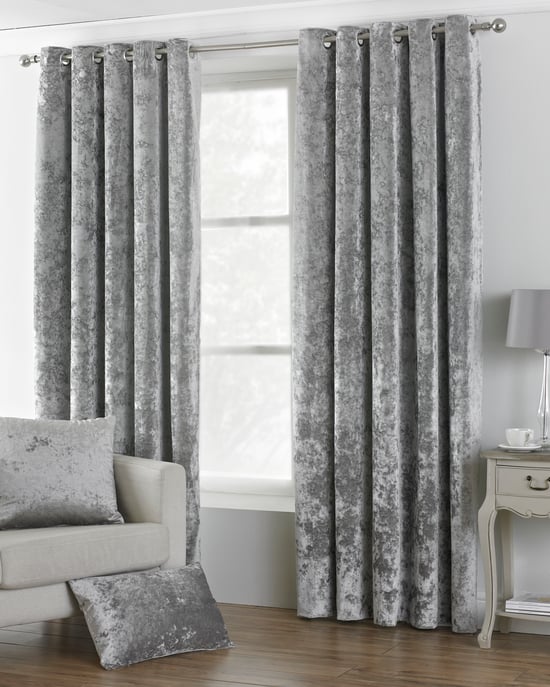 Verona Samt-Look Grommet Gardinen in Silber - Image 1