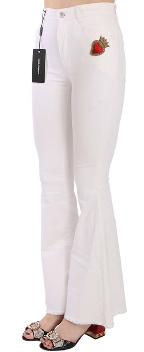 Dolce & Gabbana - Pantalon en coton stretch évasé à cœur blanc pour femme - Image 3