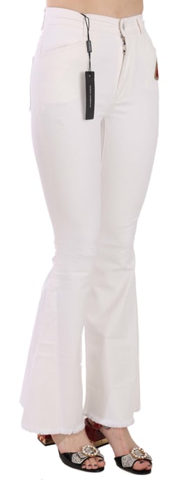 Dolce & Gabbana - Pantalon en coton stretch évasé à cœur blanc pour femme - Image 2