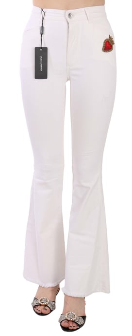 Dolce & Gabbana - Pantalon en coton stretch évasé à cœur blanc pour femme - Image 1