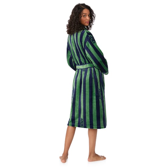 DKNY Fleece-Bademantel mittellang mit langen Ärmeln Grün gestreift - Image 2