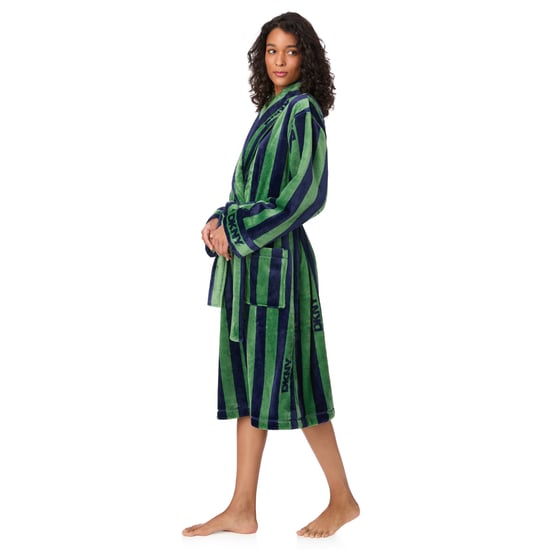 DKNY Fleece-Bademantel mittellang mit langen Ärmeln Grün gestreift - Image 4