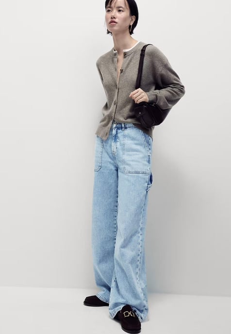 M&S Womens Relaxed High Waisted Carpenter Wide Leg Jeans in Hellblau - Image 5