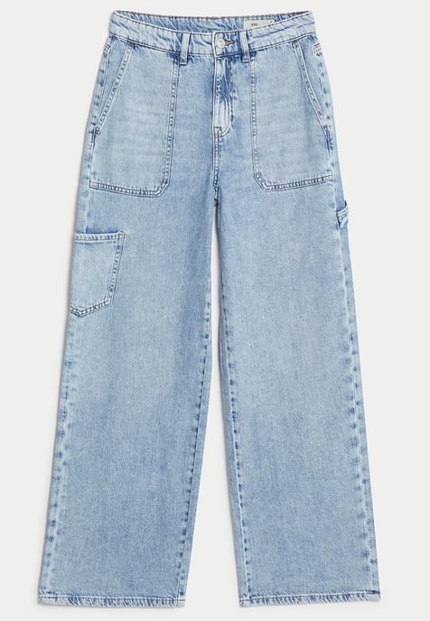 M&S Womens Relaxed High Waisted Carpenter Wide Leg Jeans in Hellblau - Image 4