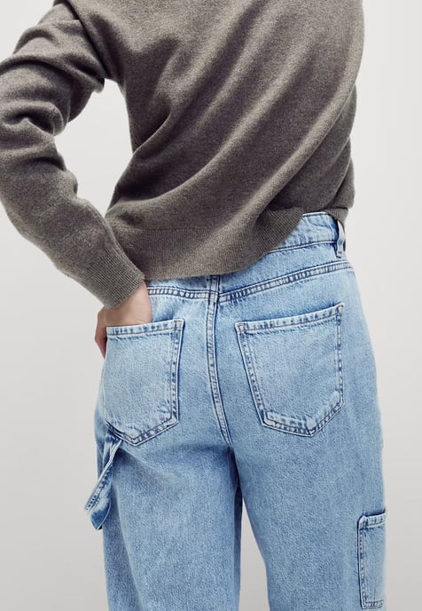 M&S Womens Relaxed High Waisted Carpenter Wide Leg Jeans in Hellblau - Image 2