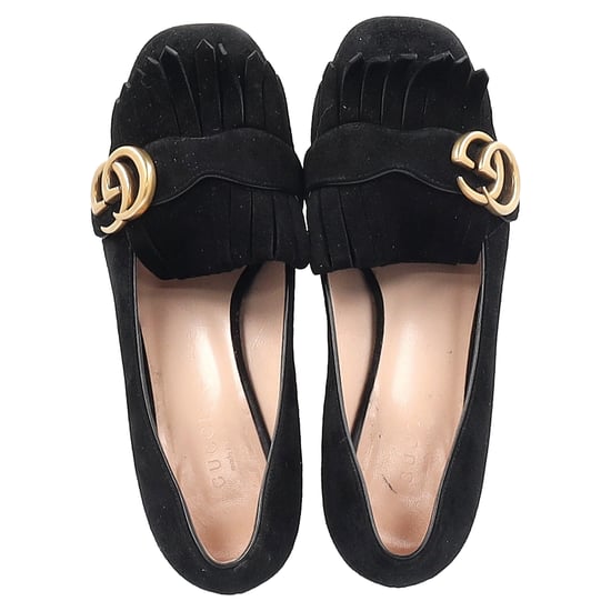 Gucci GG Marmont Mid-Heel Loafer-Pumps aus schwarzem Wildleder - Image 3