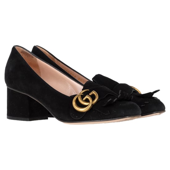 Gucci GG Marmont Mid-Heel Loafer-Pumps aus schwarzem Wildleder - Image 4