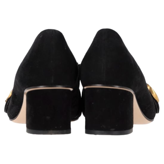 Gucci GG Marmont Mid-Heel Loafer-Pumps aus schwarzem Wildleder - Image 5