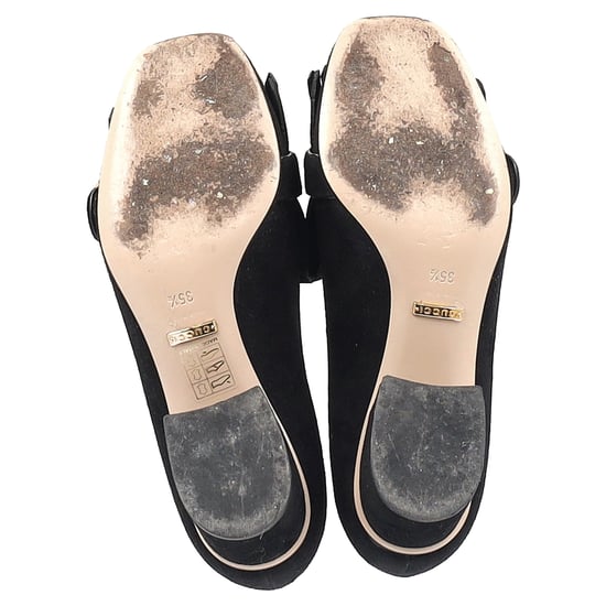 Gucci GG Marmont Mid-Heel Loafer-Pumps aus schwarzem Wildleder - Image 6