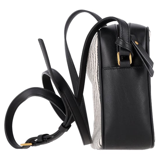 Saint Laurent Lou Medium YSL Gestreifte Kamera Crossbody-Tasche aus weißem Canvas - Image 2