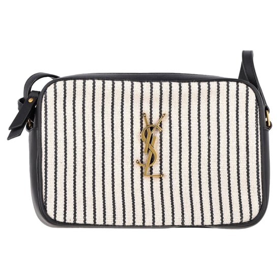 Saint Laurent Lou Medium YSL Gestreifte Kamera Crossbody-Tasche aus weißem Canvas - Image 1