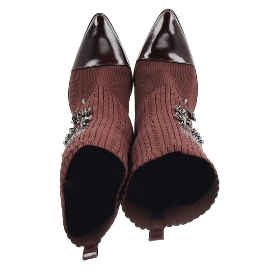 Stuart Weitzman Verzierte Strick-Socken-Ankle Boots aus brauner Wolle - Image 3