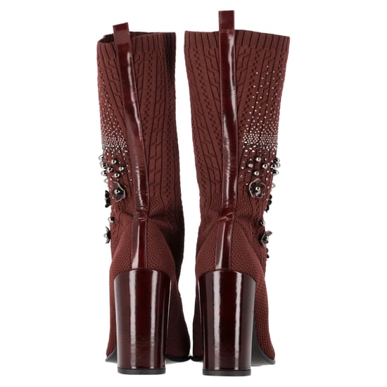 Stuart Weitzman Verzierte Strick-Socken-Ankle Boots aus brauner Wolle - Image 5