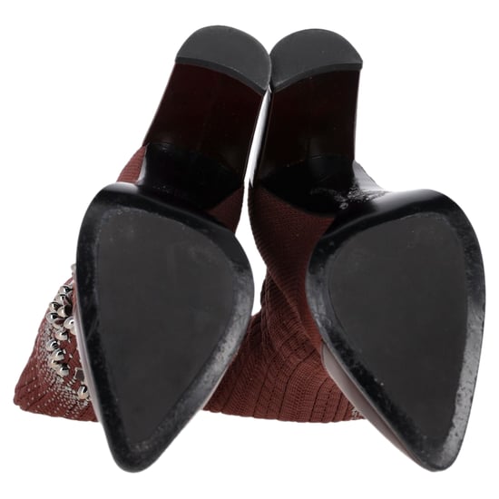 Stuart Weitzman Verzierte Strick-Socken-Ankle Boots aus brauner Wolle - Image 6