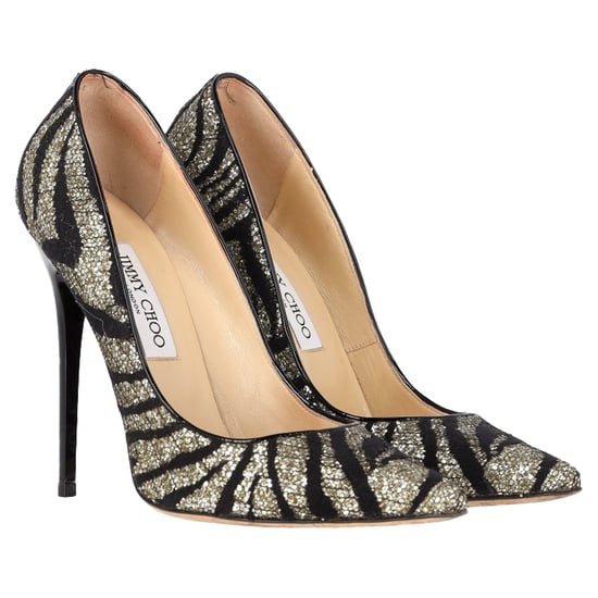 Jimmy Choo Zebra Agnes Pumps in Schwarz und Silber mit Spitze und Glitter - Image 4