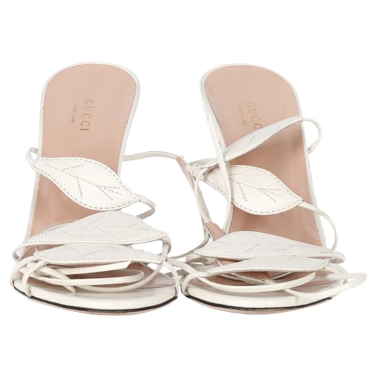 Gucci Leaf Sandalenabsätze mit Riemen aus weißem Leder - Image 2