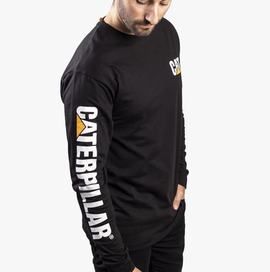 CAT MARKENBANNER Herren Baumwoll Langarm-T-Shirt Schwarz - Image 2