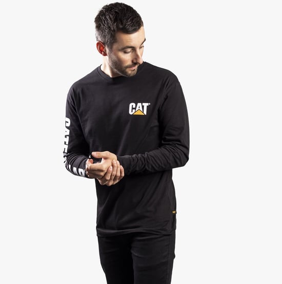 CAT MARKENBANNER Herren Baumwoll Langarm-T-Shirt Schwarz - Image 3