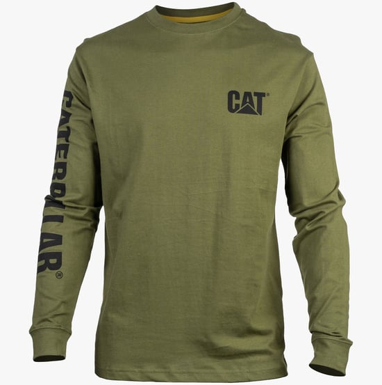CAT MARKEN BANNER Herren Baumwoll Langarm-T-Shirt Grün - Image 4