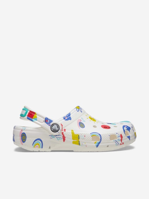 Crocs Kinder Klassische Doodle-Print Clogs in Weiß - Image 1