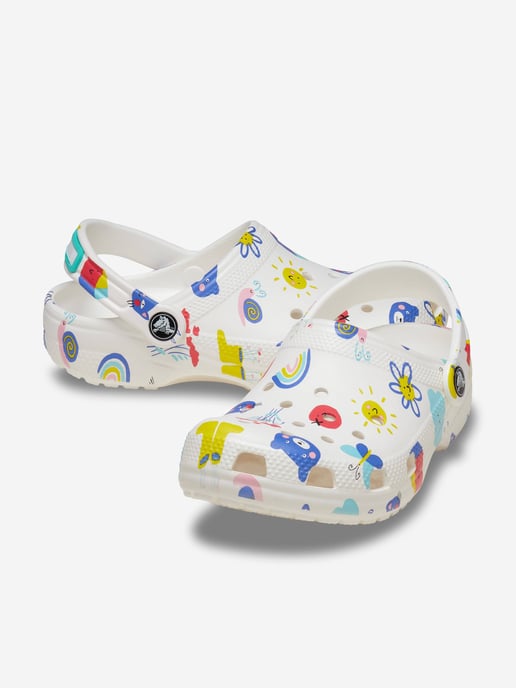 Crocs Kinder Klassische Doodle-Print Clogs in Weiß - Image 2