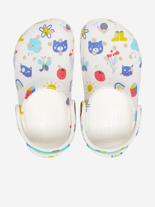 Crocs Kinder Klassische Doodle-Print Clogs in Weiß - Image 3