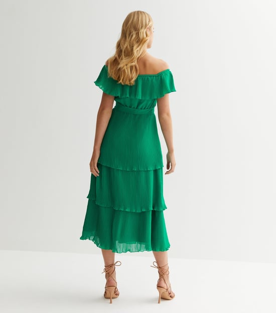 Groene gestreepte bardot midaxi jurk - Image 4