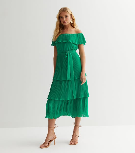 Groene gestreepte bardot midaxi jurk - Image 3
