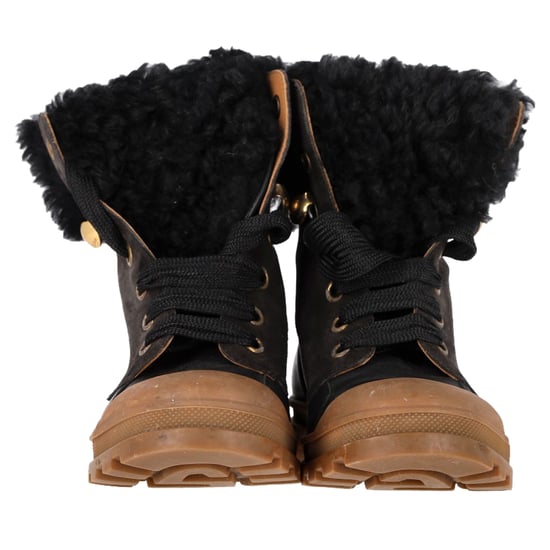 Chloé Shearling Kampfstiefel aus schwarzem Leder und Wildleder - Image 2