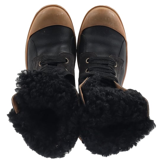 Chloé Shearling Kampfstiefel aus schwarzem Leder und Wildleder - Image 3