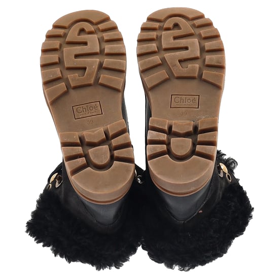 Chloé Shearling Kampfstiefel aus schwarzem Leder und Wildleder - Image 5